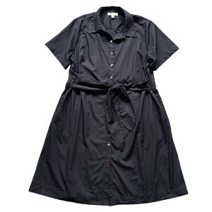 Michael Kors Midi Shirt Dress 2X Black Short Sleeve Belted Minimalist Everyday